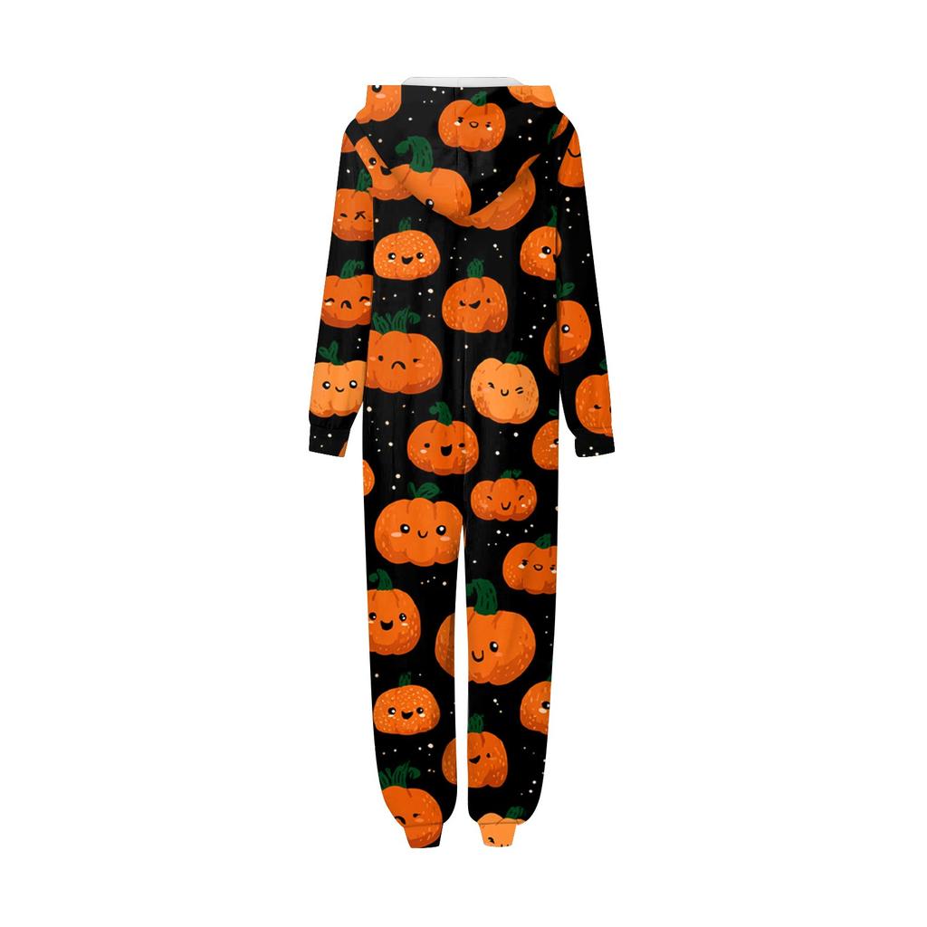 Halloween Print Family Matching Hooded Long Sleeved Zippered Jumpsuit Set
