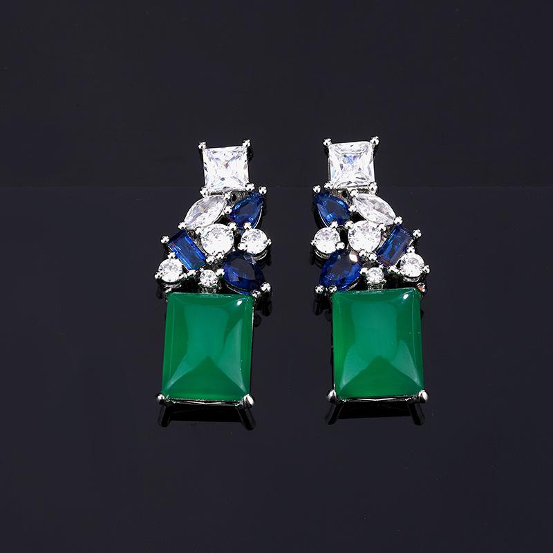 Schmuckset 925 Reines Silber Nadel Ohrringe Ring Imitation Chalcedon Zweiteiliges Set Ring Ohrringe Damen