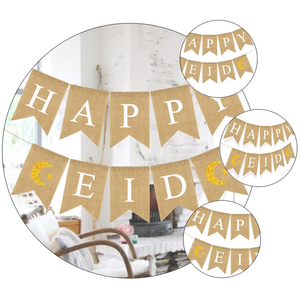 Ramadan Pull Flag Assorted Color Banner Bunting Happy Eid Swallowtail Easy To Use Party Decoration Supplies Linen Practical