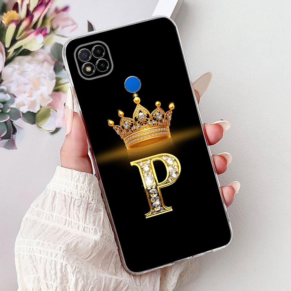 Clear Casing For Redmi 9C NFC Cover Redmi 9C Case Transparent Fashion Luxury A-Z Letters Crown Soft TPU Phone Case