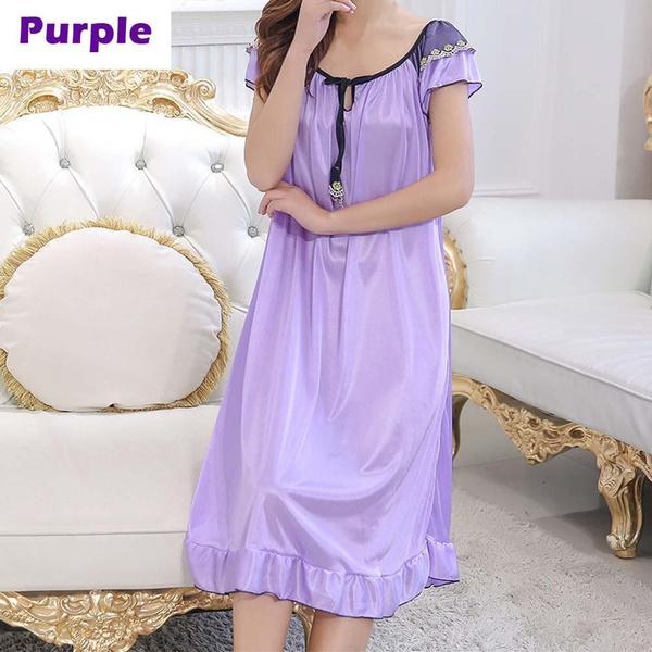 

Женская модная ночная сорочка, длинное платье, одежда для сна, пижама с коротким рукавом, летняя повседневная ночная сорочка XL фиолетовый