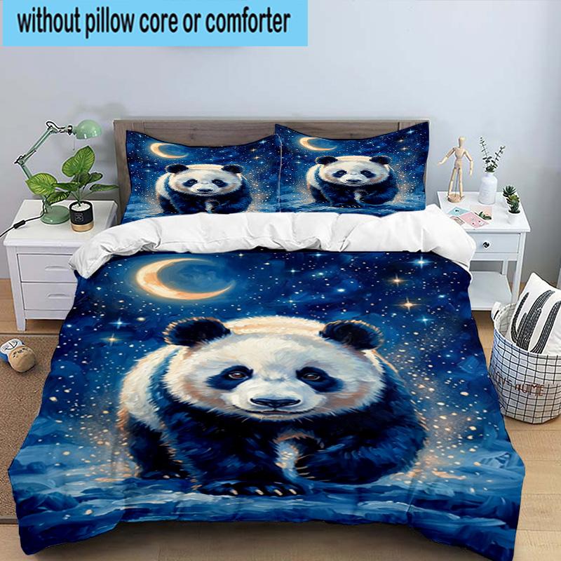 Colorful Panda Love 3pcs Bedding,Including 1pc Duvet Cover And 2pcs Pillowcases Perfect for Christmas,Ideal for Bedroom, Dormitory