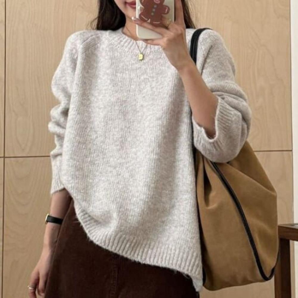 Navava Daily Solid Round Neck Long Sleeve Knit Sweater Nk2508