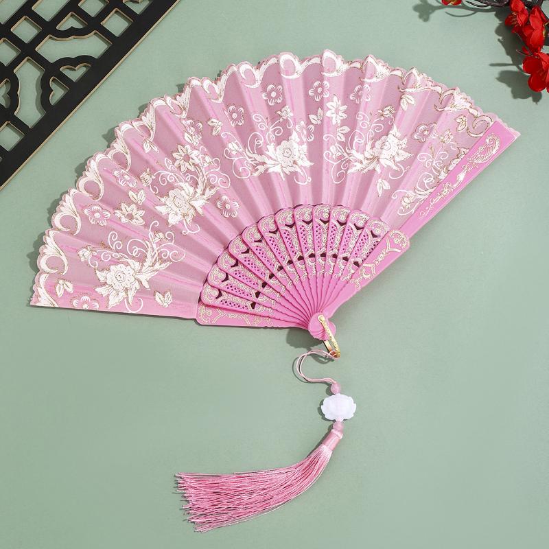 Vintage Folding Fan Chinese Style Dance Performance Hand Fans Gold Powder Plastic Fan Art Craft Gift Home Decor