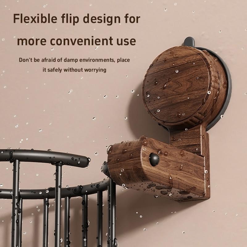 Retro Suction Cup Walnut Toilet And Bathroom Storage Rack No Punching Toilet Tissue Basket Bathroom Waterproof Storage Rack