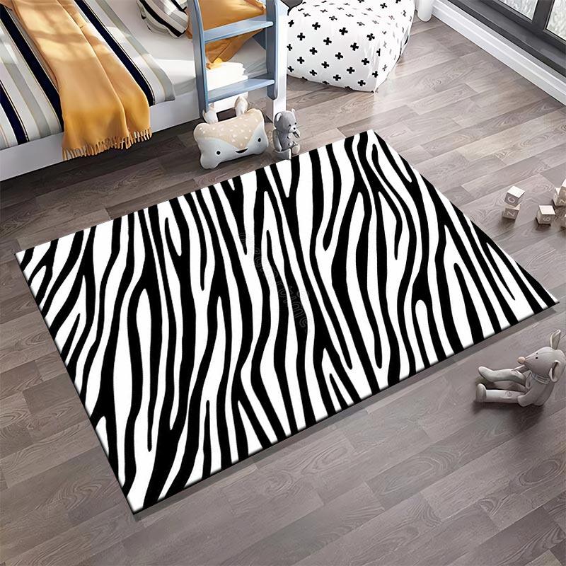 Modern Zebra Stripe Pattern Area Rug, Black and White Decor Carpet Suitable for Use As an Anti-slip for Living Room Bedroom Sofas