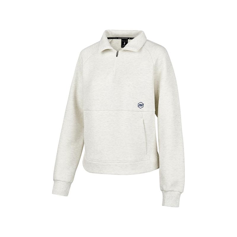 Skechers Comfort Sports Series Goknit Short Knit Pullover Half-Zip Collar Sweatshirt Women sweatshirt Beige P424W014-00SK M