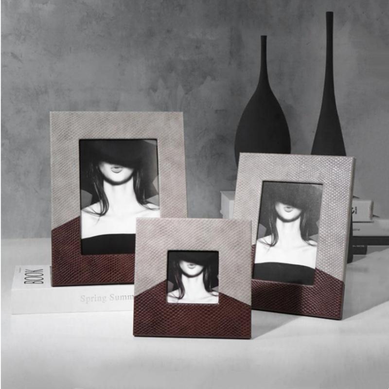 Фоторамка из кожи в тон Кожаная фоторамка со вставками Настольная фоторамка Аксессуары для домашнего декора 3 inch