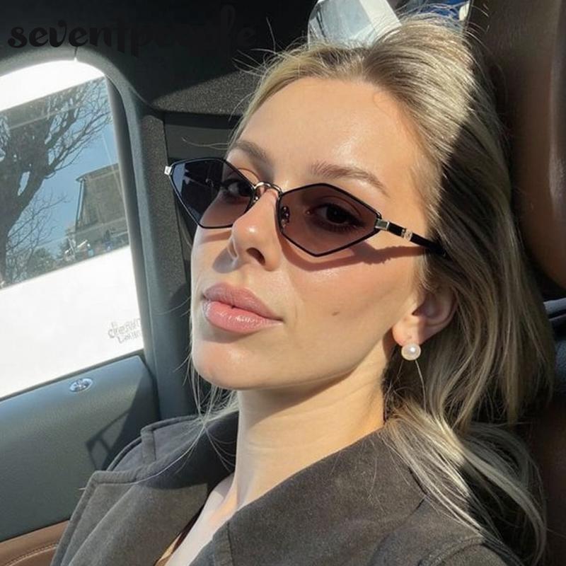 Y2K Punk Small Frame Polygon Sunglasses Women  Luxury Brand Vintage Cat Eye Sunglass Trendy Hexagon Shades For Ladies UV400