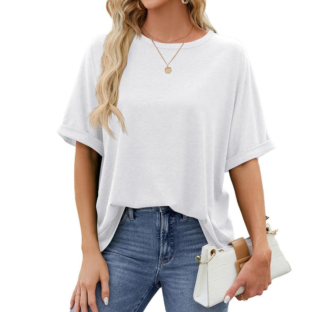 2026 European and American Plus Size Solid Color Loose Short Sleeve Round Neck Women's T-Shirt
