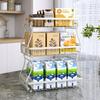 Double-layer removable multi-functional rack, kitchen vegetable rack, living room wooden handle portable vegetable and fruit basket