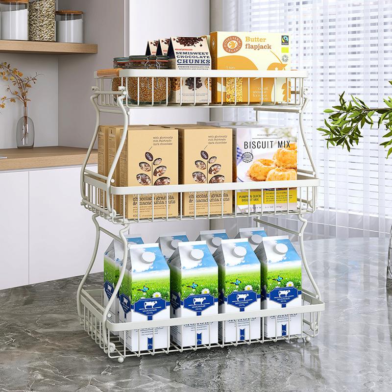 Double-layer removable multi-functional rack, kitchen vegetable rack, living room wooden handle portable vegetable and fruit basket