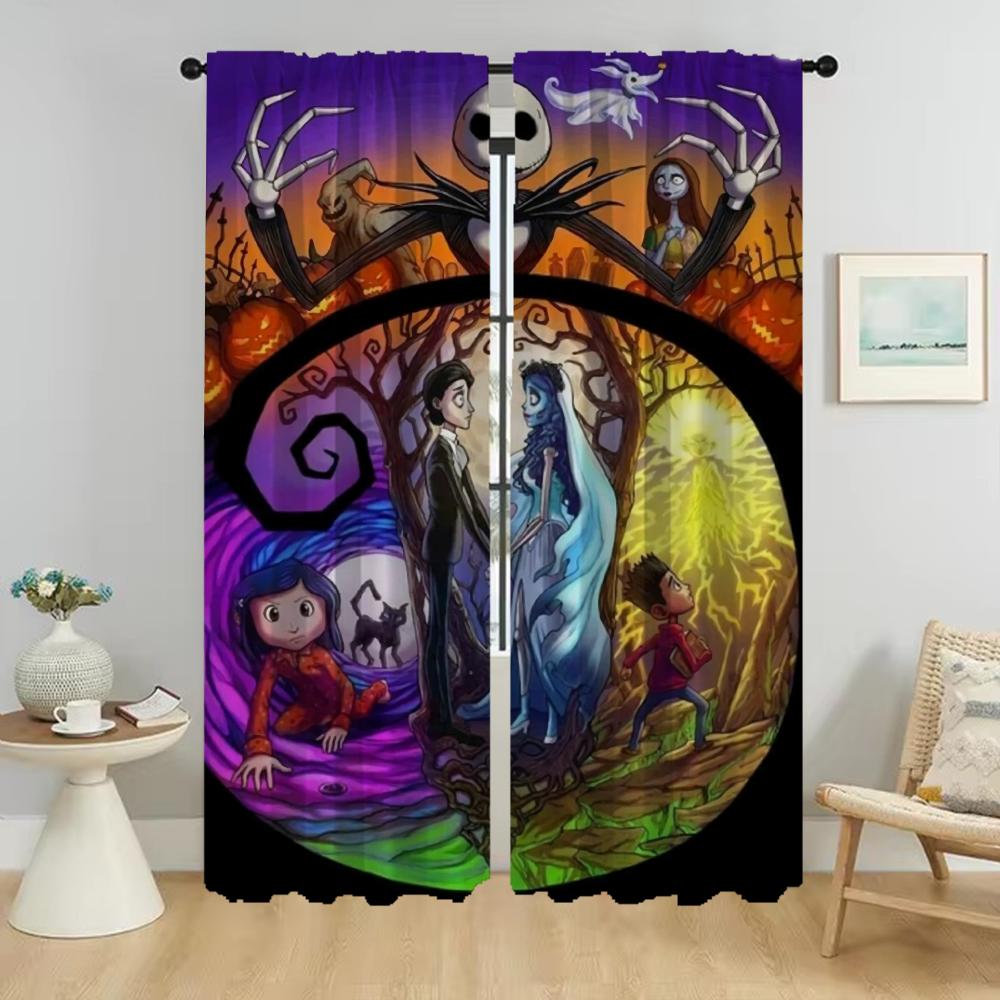 Vorhänge Kinderzimmer Coralines Zuhause Innenvorhänge für Wohnzimmer Halloween Dekoration Verdunklungsvorhang Jalousien Raumteiler