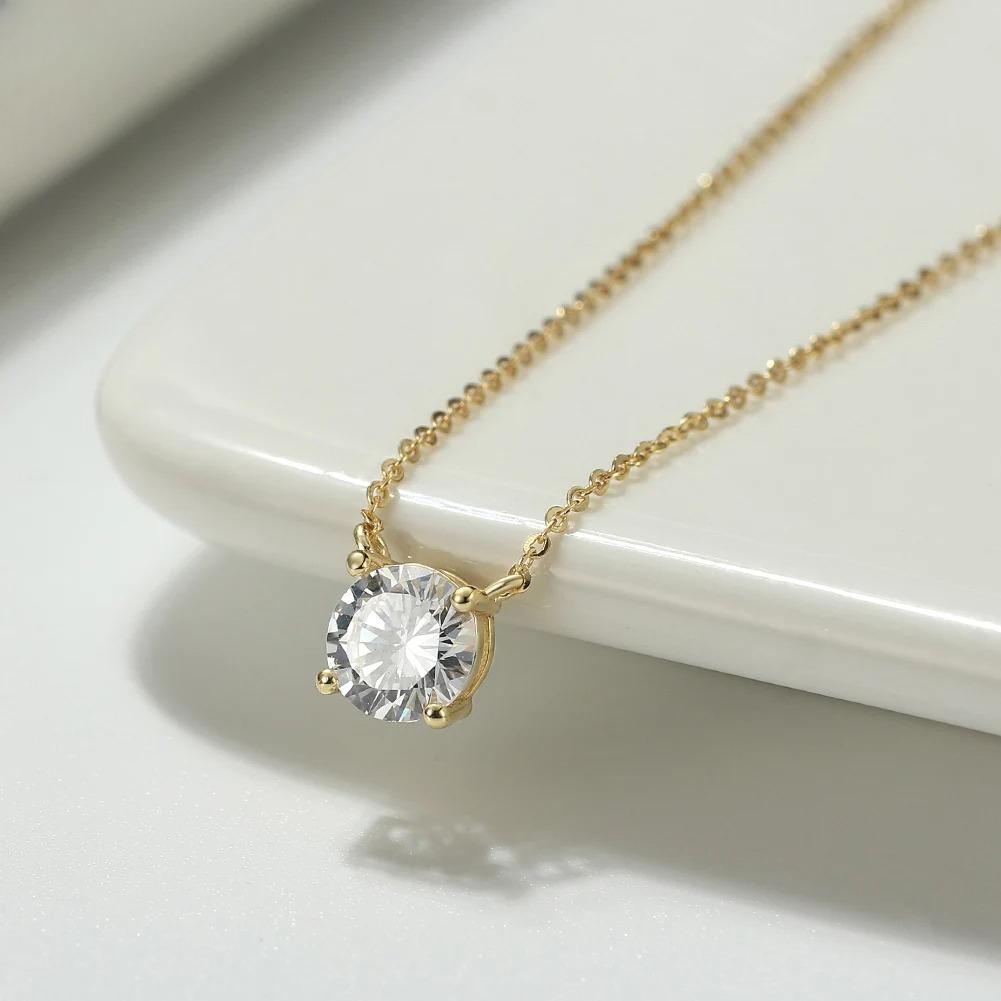 Real S925 Silver Solitaire Zirconia Pendant 14K Gold Plated Elegant Women Necklace Wedding Jewelry for Girls
