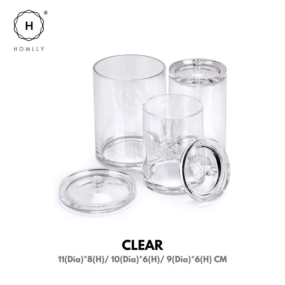 Homlly 3pc Acrylic Clear Cotton Ball and Swab Organizer
