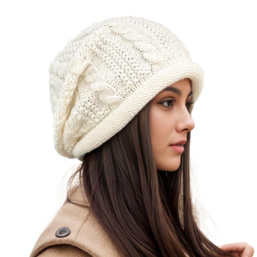 

Comfy Stretch Women Knitted Hats Coldproof Winter Hat Casual Knit Slouchy Beanie Keep Warm білий