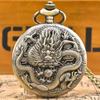 Vintage Bronze Steampunk Östlicher Drache Geschnitzt Quarz Taschenuhr Halskette Anhänger Uhr Kette Herren Damen Kette Geschenk