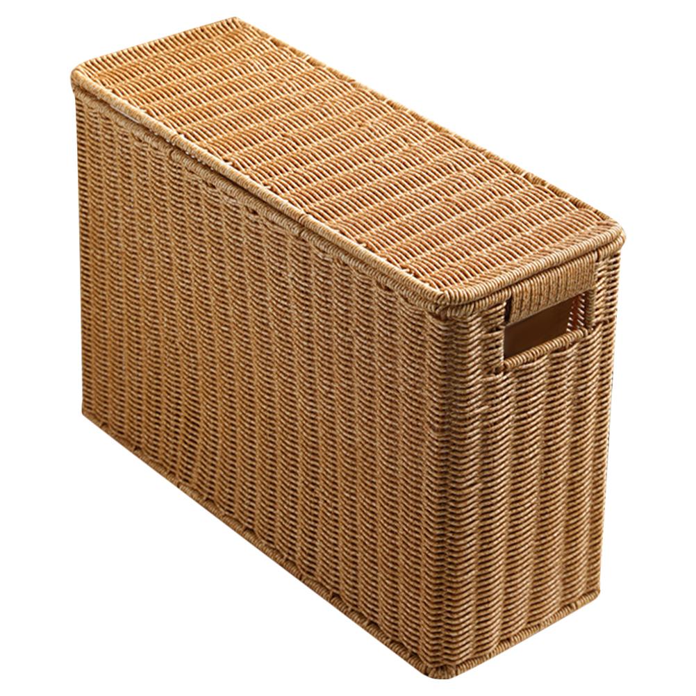 Narrow and Tall Storage Box with Lid Vegetable Basket Weave Sundries Baskets Garbage Bin Toys Organizer Can Weaving Tabletop