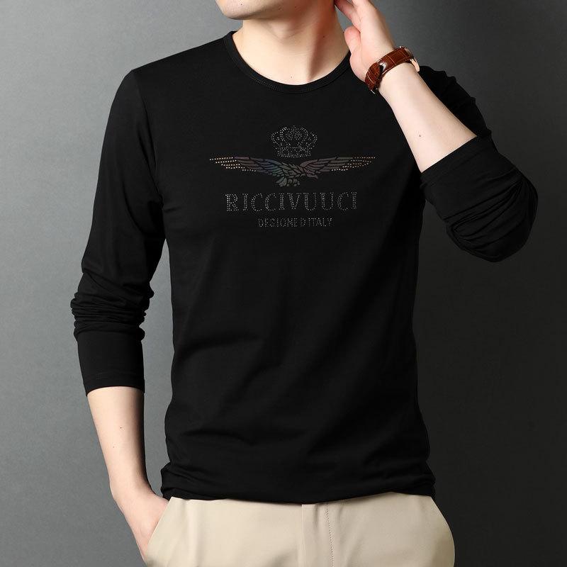 

Весенняя белая мужская футболка с длинными рукавами, мужская хлопковая рубашка с круглым вырезом, свободная модная рубашка в корейском стиле XXXL