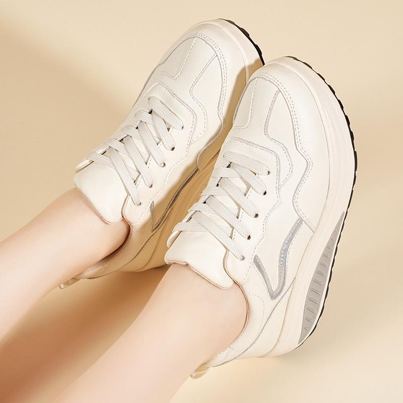 Echtes Leder Dicke Sohle Höhenvergrößernde Sneaker - Lässige Rocker Sportschuhe für Frühling und Herbst