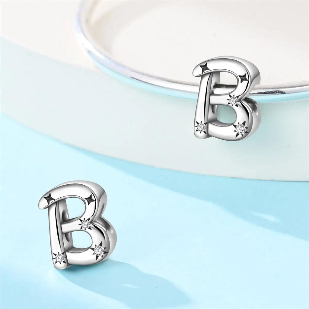 Copper Original 26 Alphabet A-Z Letters Charms Star Zircon Beads Fit Diy Bracelet Fashion Birthday Jewelry For Women Gifts