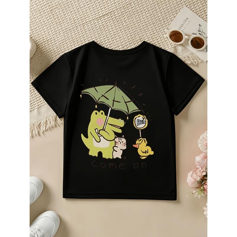 European Sizes Baby Short Sleeve Spring Summer Fall Cute Cartoon Crocodile Duck Umbrella Print Casual T-Shirt
