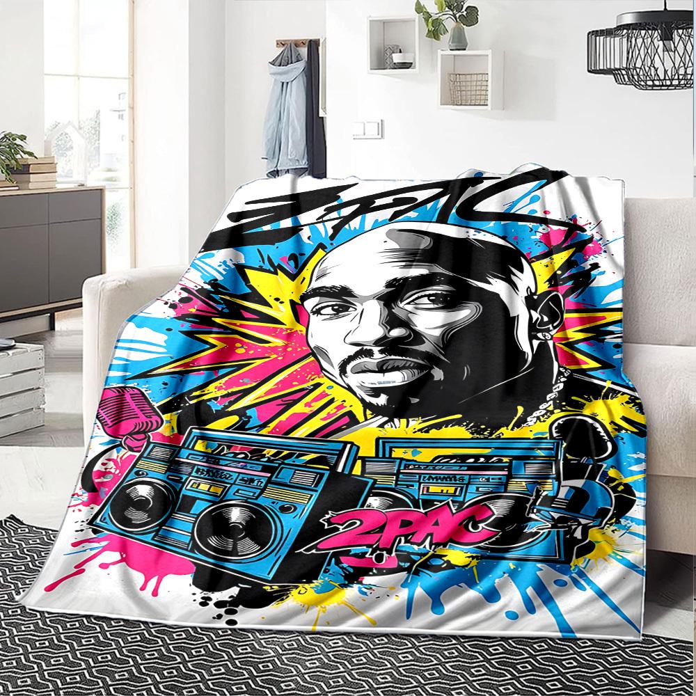 1pc 2PAC Boombox Themed Printed Soft and Comfortable Home Blanket, Small Throw Blanket, Nap Blanket, Suitable As a Gift L051
