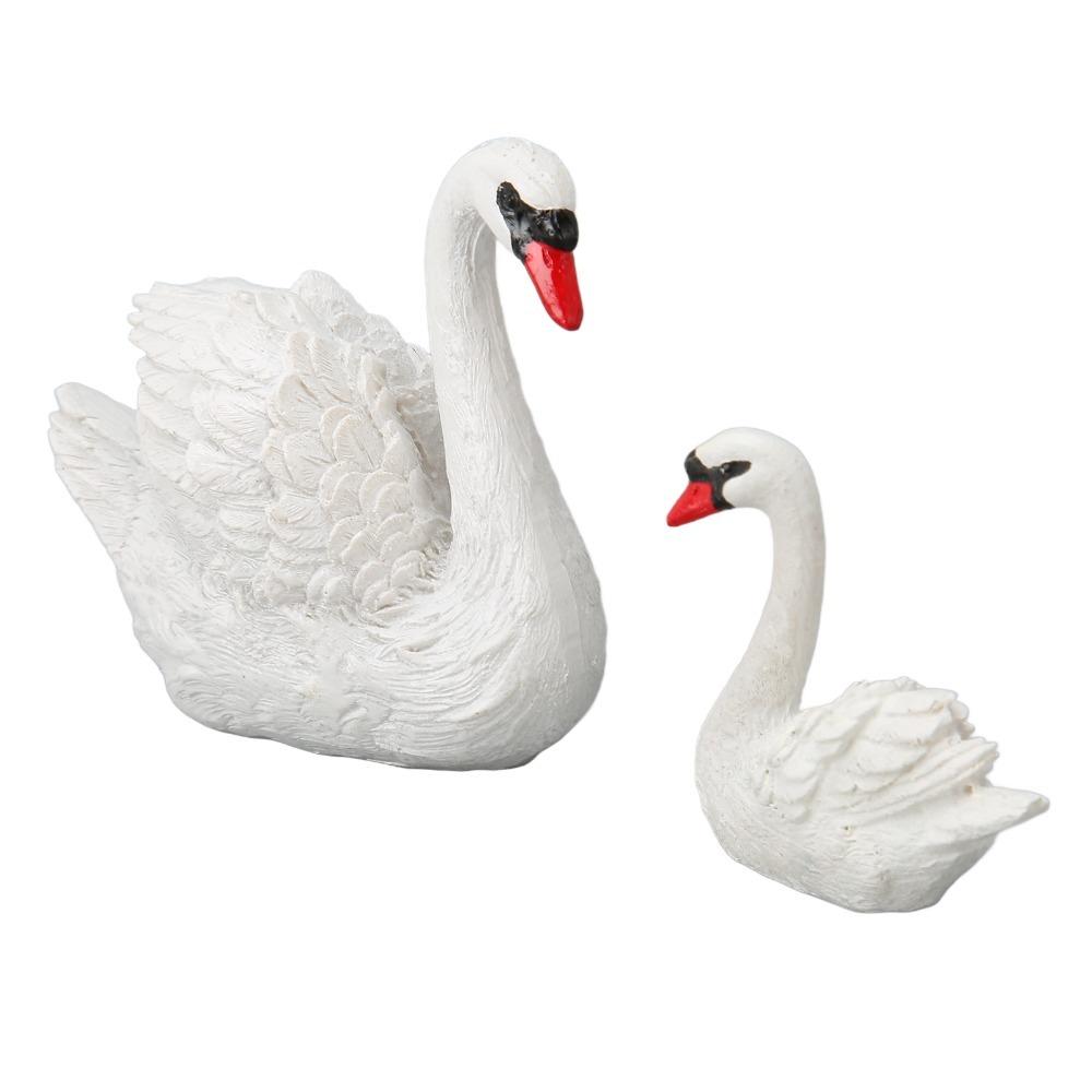 2pcs White Resin Swan Ornaments Small Cake Topper Set Swan Couple Figurines Living Room Decor