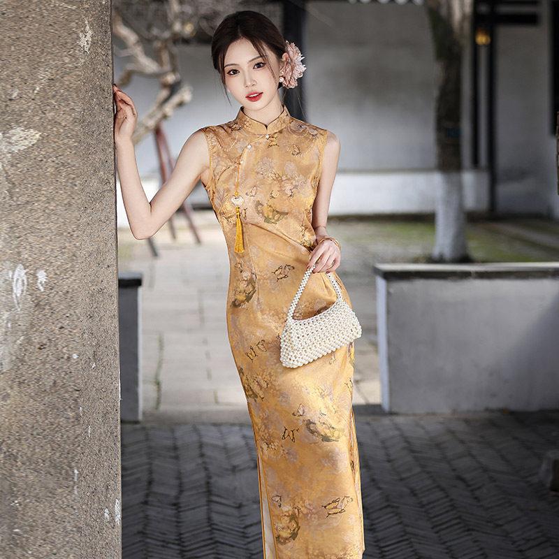 Yellow, Send the National Style, New Chinese Sleeveless Long Cheongsam, Improved Young 1011 New Women's High-end Summer