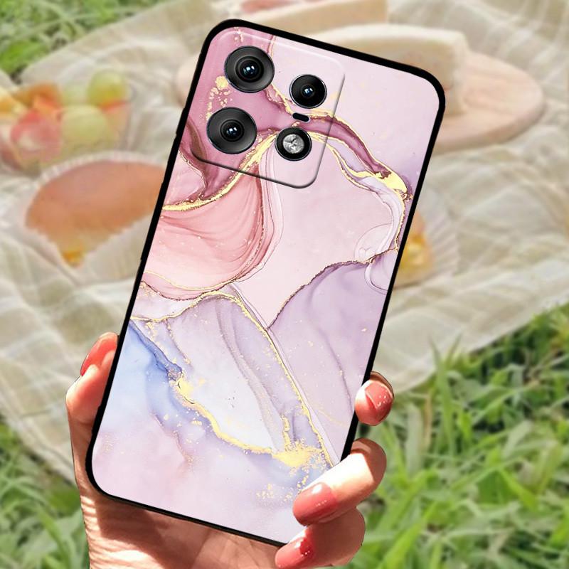 For Motorola Edge 50 Pro Case Fashion Marble Silicon Black Soft Bumper for Moto Edge 50 Pro Phone Cases Cartoon TPU Shells
