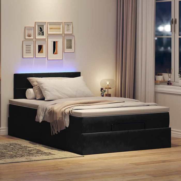 VidaXL Lit ottoman avec matelas et LED noir 120x190cm velours lit rembourré 3312610