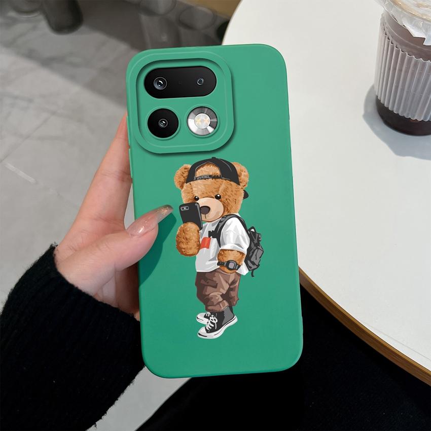 For OPPO Realme 16 15 14 Pro Plus C85 Pro OPPO Reno 15 Pro AX7 A77 A91 A95 A96 Phone Case Lovely Bear Soft Liquid Silicone Lightweight Anti Drop Shell