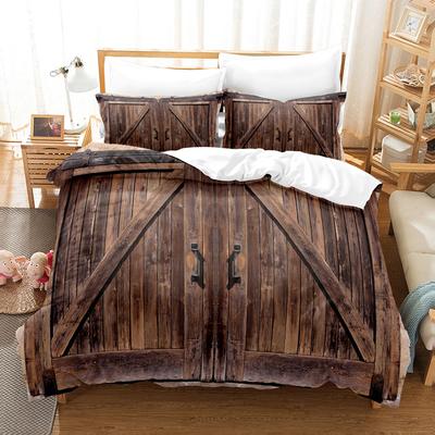 3D Digital Printing Two-Piece Wooden Door Pillowcase Three-Piece Set Abrasive Quilt Cover Bedding