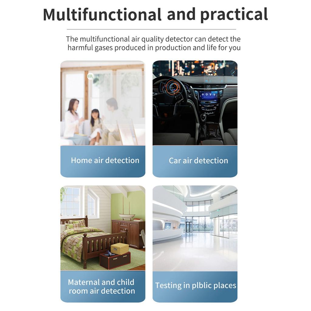 Air Quality Tester Accurate Indoor CO2 Monitor ABS Multifunctional USB Charging Backlight LCD Screen  for Office