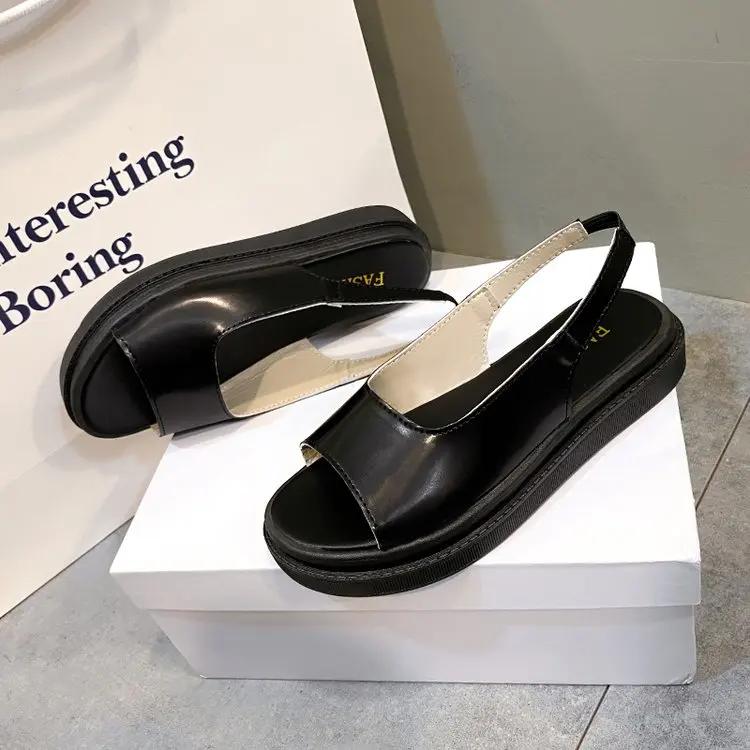 

Мода 2024 года, новые массивные женские туфли на распродаже, женские босоножки на танкетке с пряжкой, женские сандалии с ремешком, летние повседневные сандалии 35 чёрный