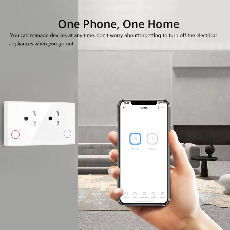 Graffiti Smart WiFi Socket with Power Stats, Tempered Glass Panel, Thai & Vietnamese Standard, Alexa Compatible