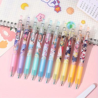 Regreso a clases 12 piezas 0.5mm bolígrafo de presión de metal creativo con gancho signo del zodiaco chino apariencia alta bolígrafo neutro fresco bolígrafo de signo lindo