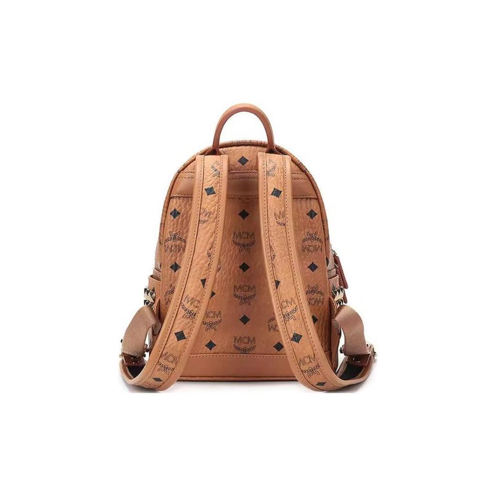 MCM Stark Side Studs Mini Backpack Cognac Visetos Monogram with Studded Straps for Daily & Travel Use