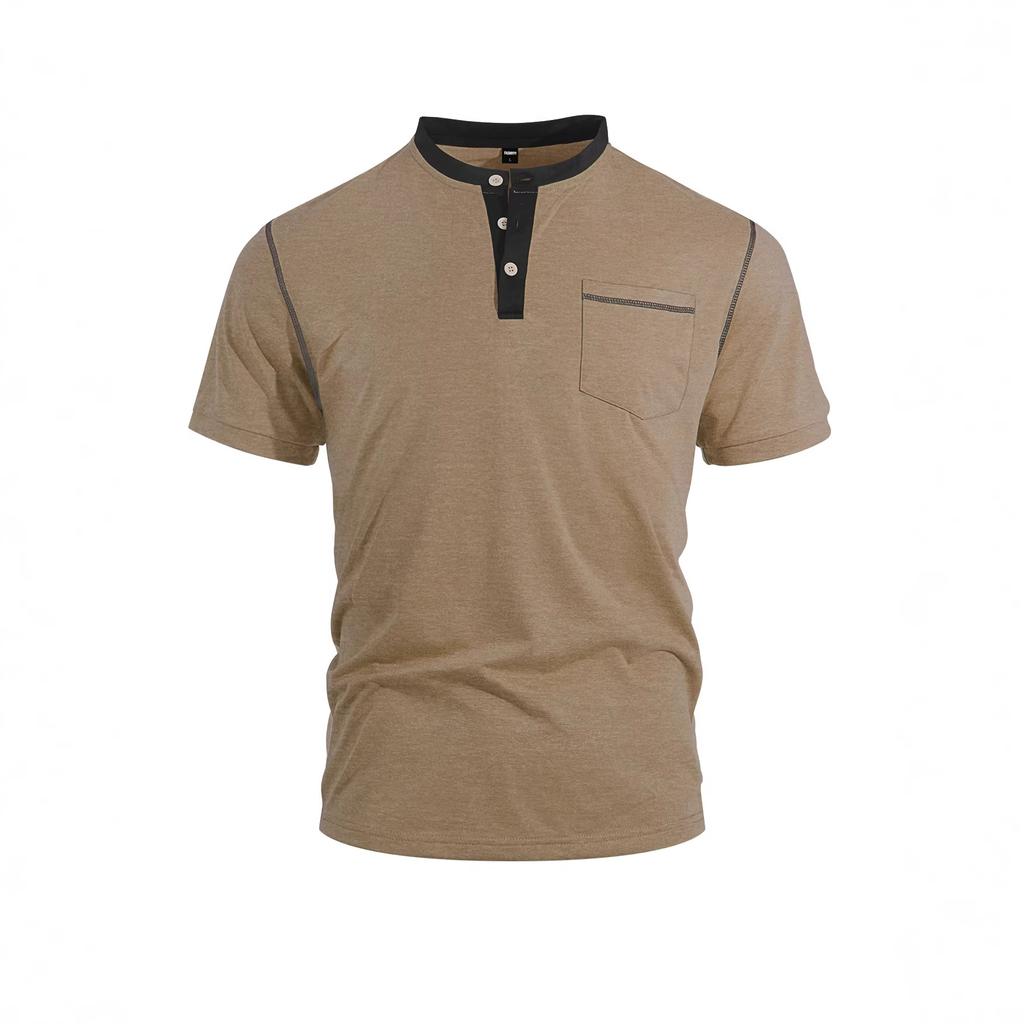 Men's Summer Short Sleeve Polo Shirt Henley Color Block T-Shirt Casual Business