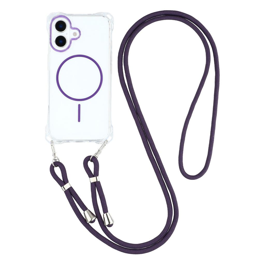For iPhone 16 Magnetic Case with Lanyard Drop-Proof TPU+PC Phone Back Cover