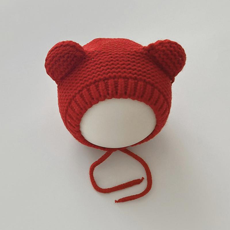 Милая детская шапка с ушками медвежонка, вязаная шапка для защиты ушей, детская теплая шерстяная шапка