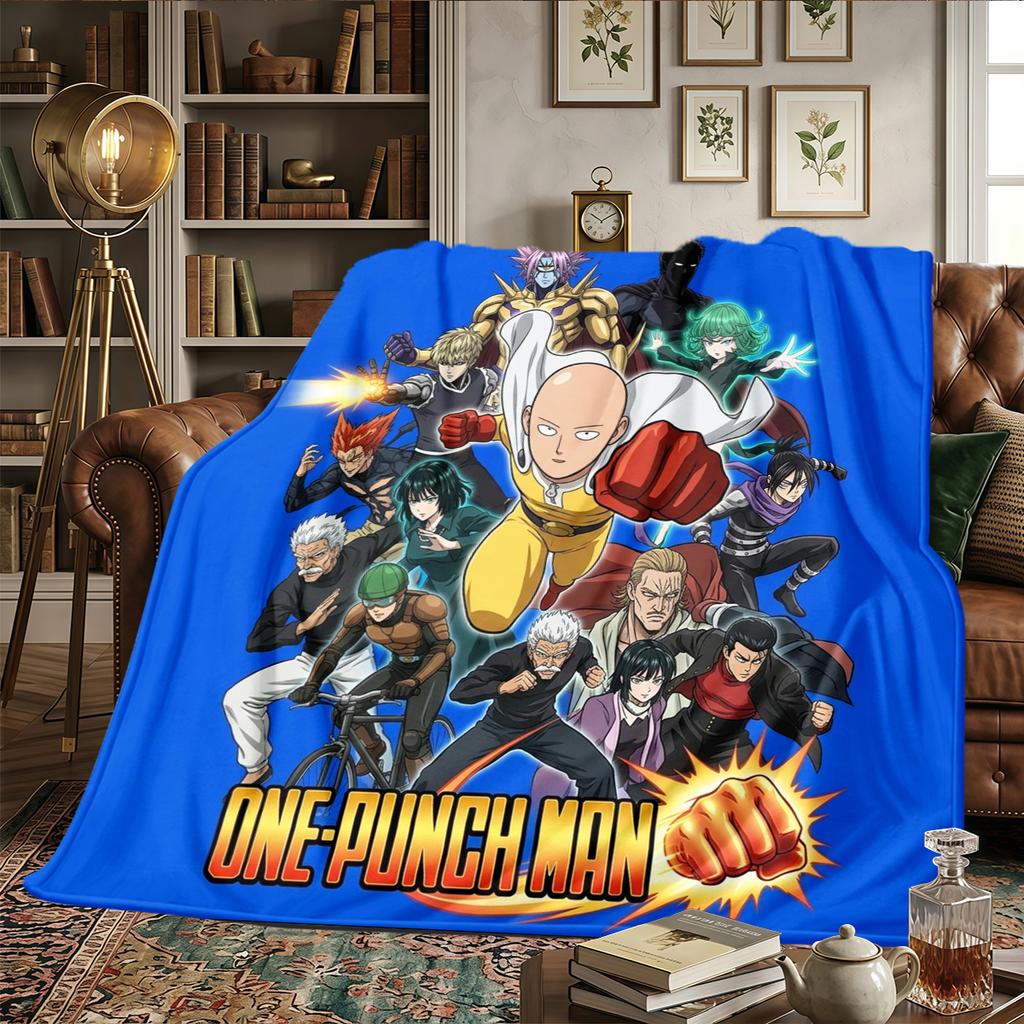 One-Punch Man Flannel Blanket Printed Comfortable Warm, Fits Bedrooms, Sofas, Beds, Chairs, Picnics, Travel -HE39