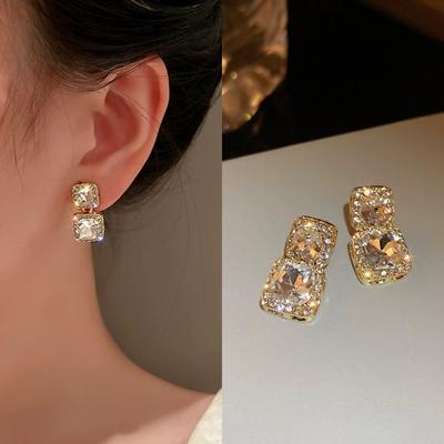 New Square Colorful Zircon Ear Stud Earrings for Women Personality Fashion Daily Wear Accessories Party Jewelry Birthday Gifts