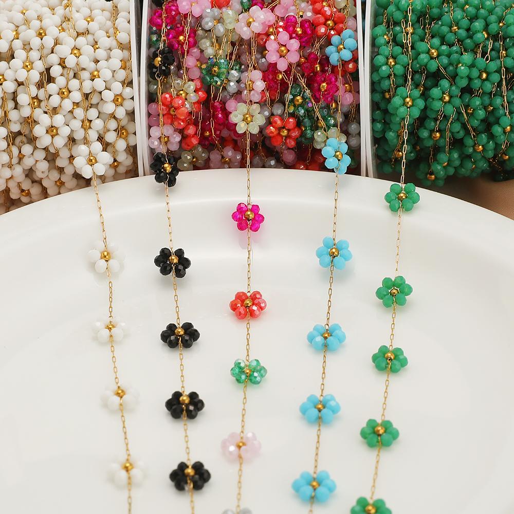 1 Meter Stainless Steel 9mm Daisy Flower Gold Beads Chains for DIY Jewelry Making Necklace Bracelet Anklets Earrings Findings
