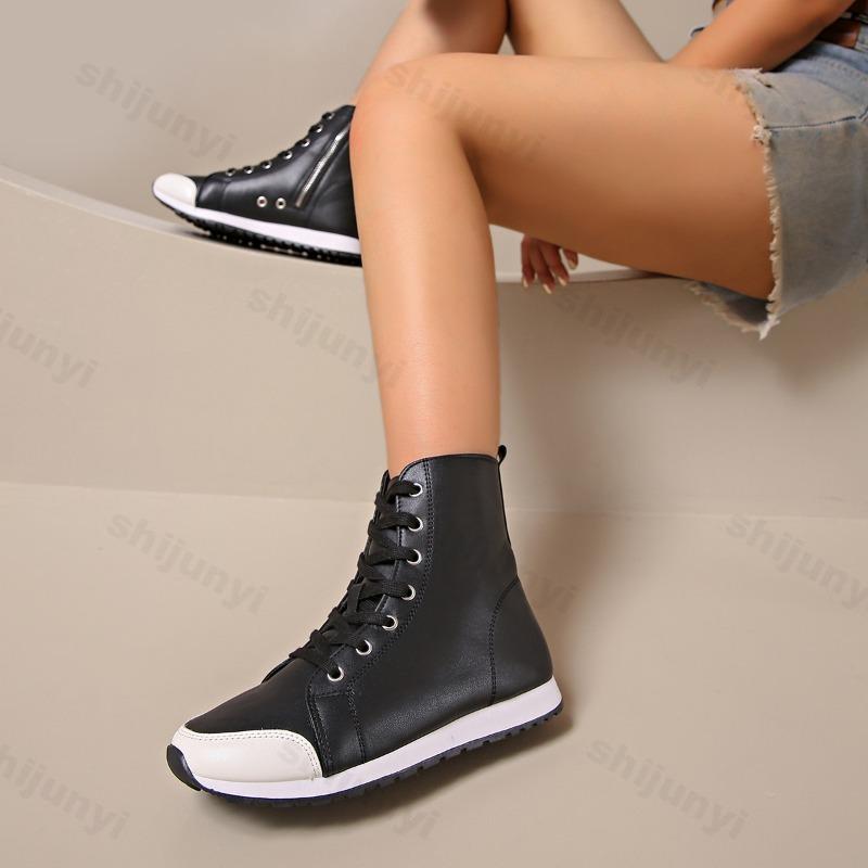 

Sports Style Women s Casual High Top Fashion Trend Short Boots Autumn New Comfortable Versatule Non Slip Zipper Ankle Boots 36