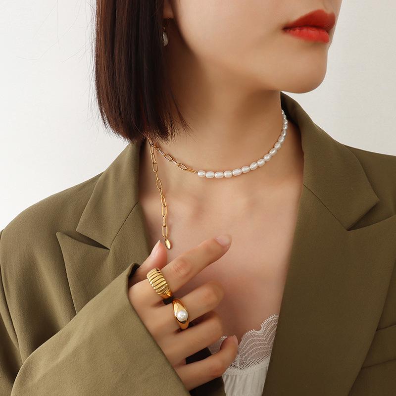 18K Gold-Plated Titanium Necklace with Freshwater Pearl Splice