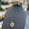 Luxury Colored Treasure Rhinestone Necklace Set Inlaid With Natural Citrine Stud Earrings, And Earrings Burst.