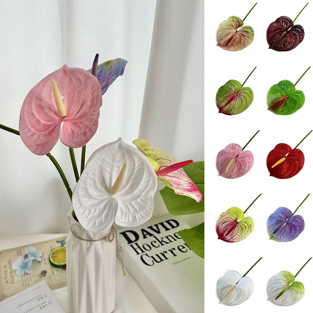 Multicolor Artificial Small Anthurium Soft Rubber Simulation Plant NEW Faux Red Palm  Gift