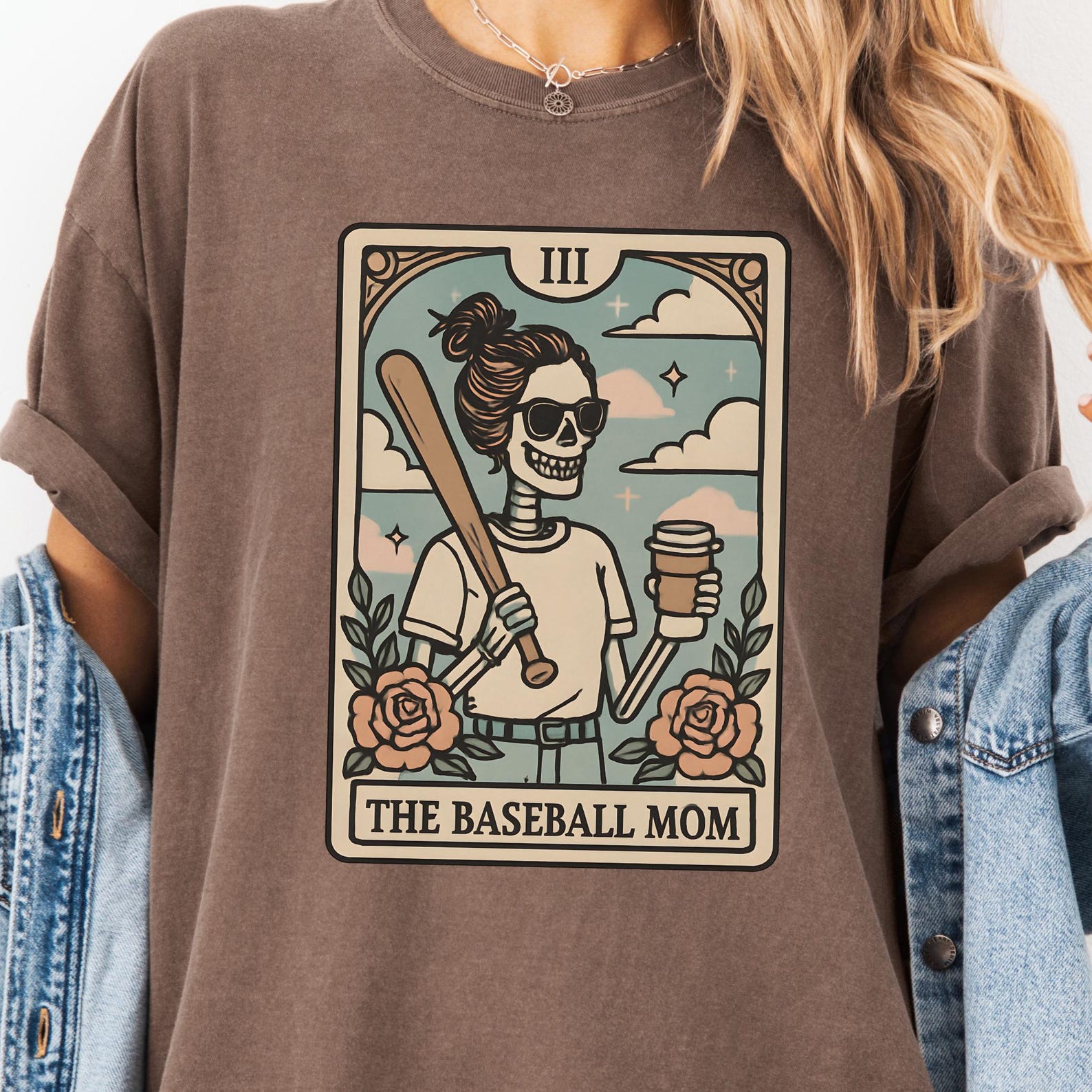 Comfort Colors Baseball Mom Tarot Card T-Shirt: Baseball Skeleton Tee XL