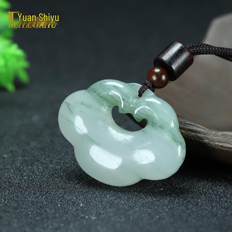 Tianshan Jade Cloud Lock Pendant: Xinjiang Golden Silk & White Jade Ruyi Amulet for Men and Women